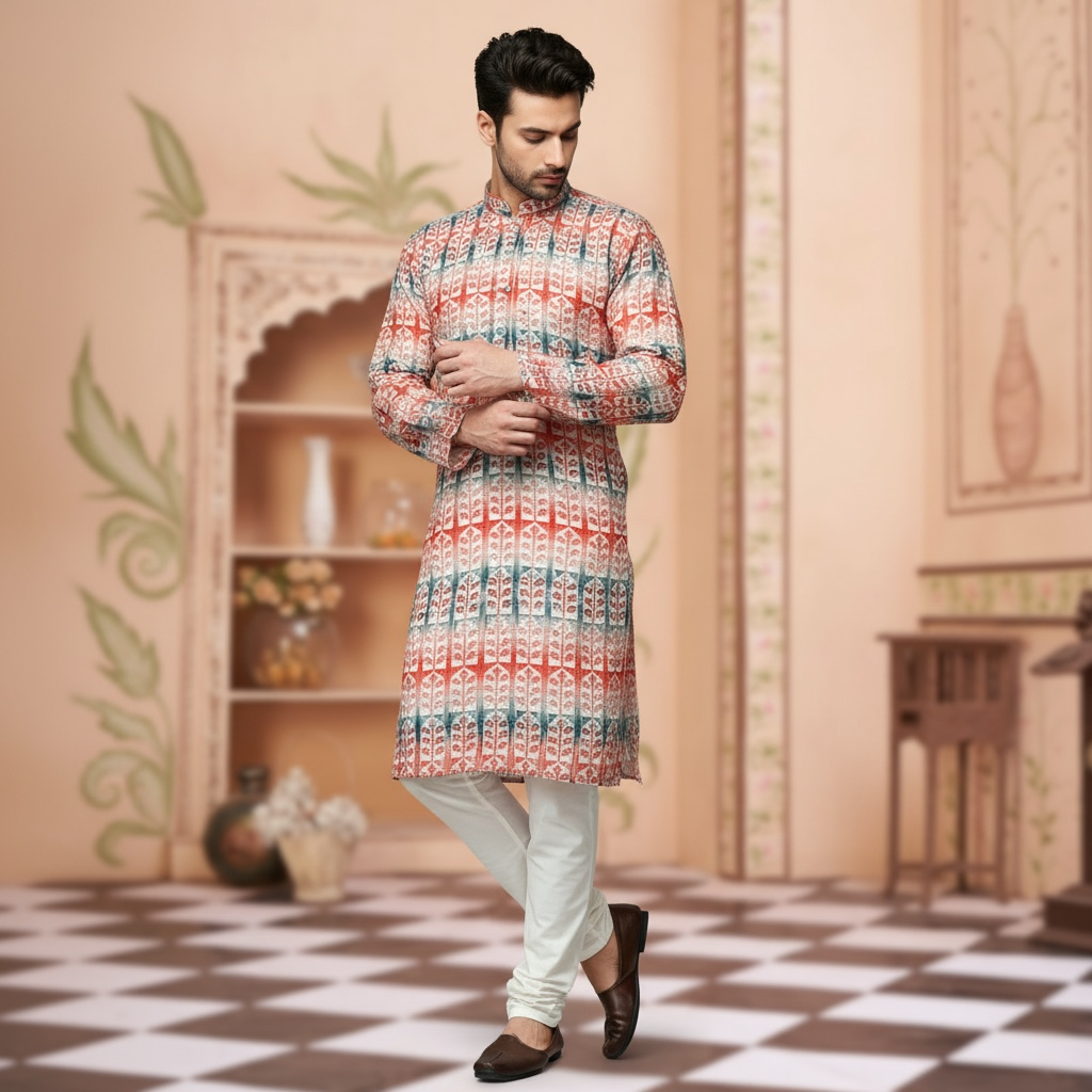 "Yuven" Premium digital printed kurta with thread and metallic sequins