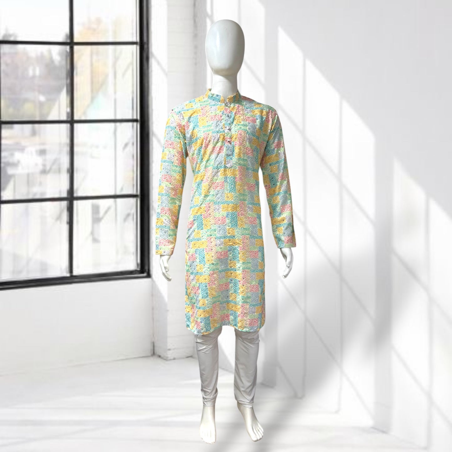 Yellow Block Design Printed Kurta