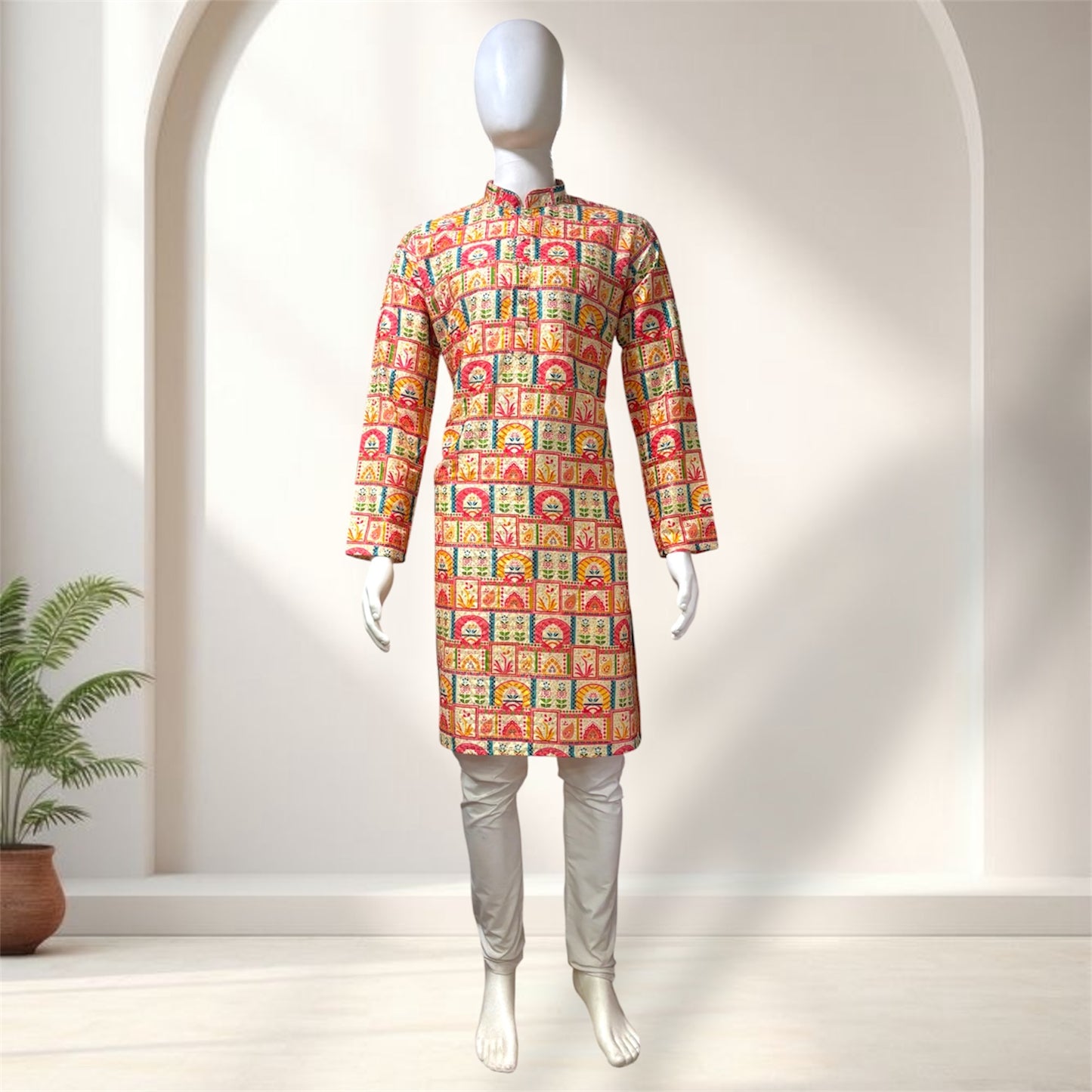 "Shiva" Premium digital printed kurta with thread and sequins embroidery.
