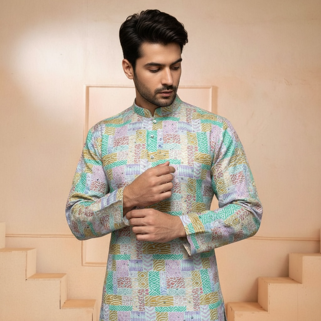 Blue Block Design Printed Kurta