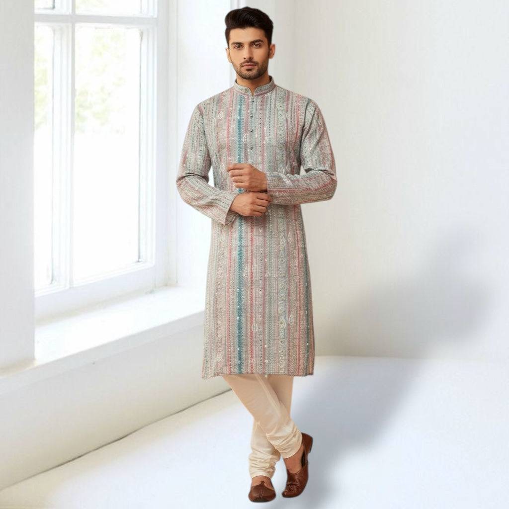 "Luv" Premium digital printed fabric with thread and sequins embroidery.