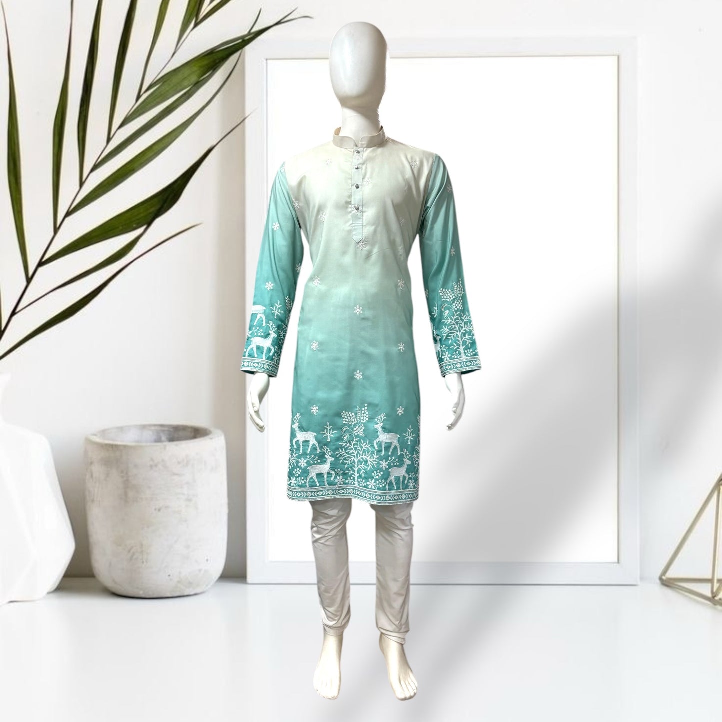 "Janak" Premium quality embroidery kurta in shaded pattern.