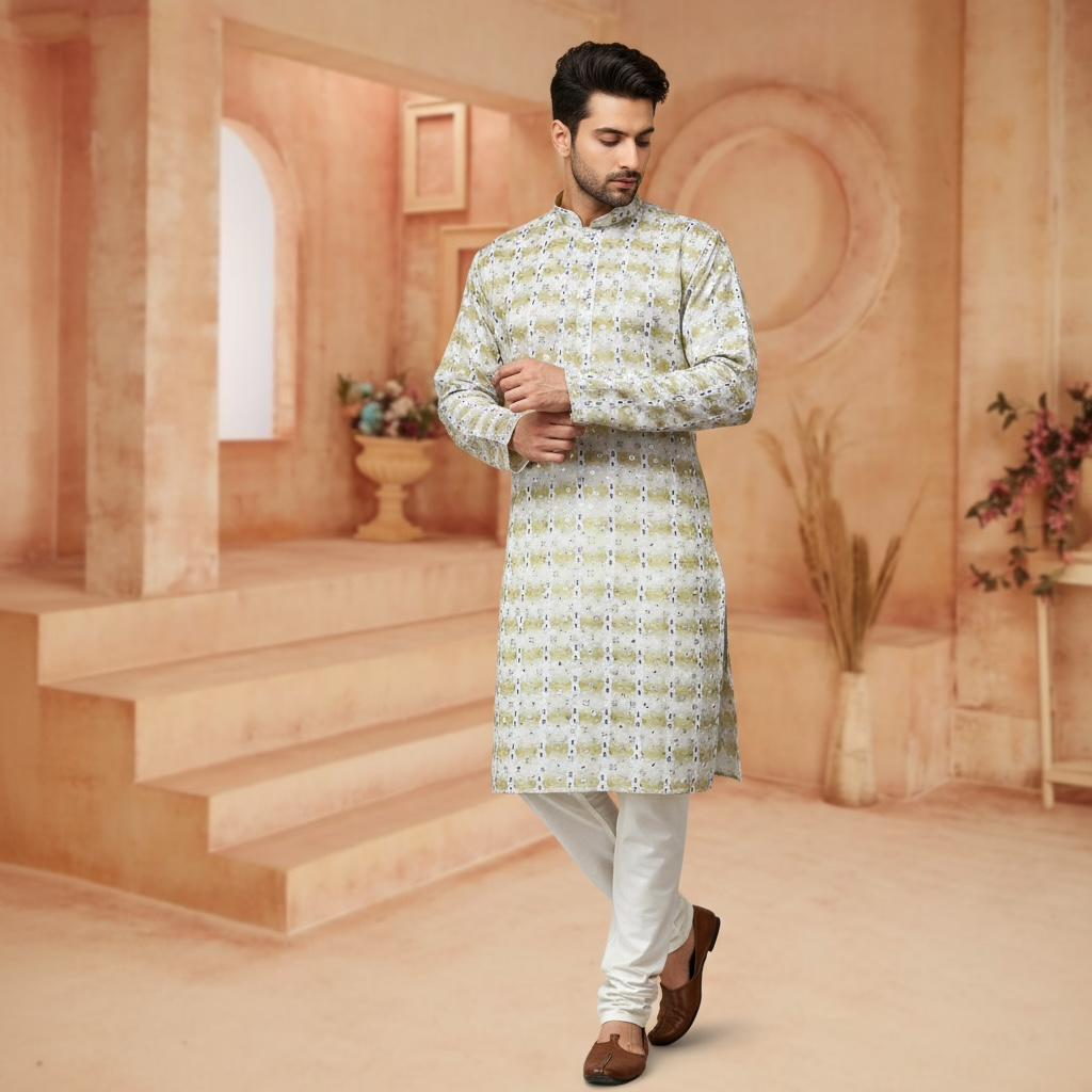 "Dhruv" Premium cotton kurta with delicate thread, sequins and mirror work.