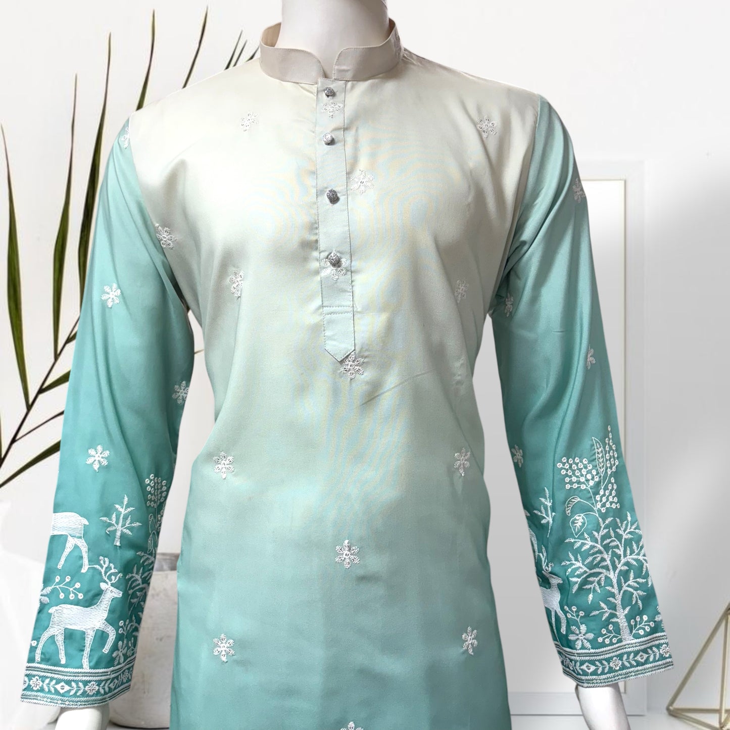 "Janak" Premium quality embroidery kurta in shaded pattern.