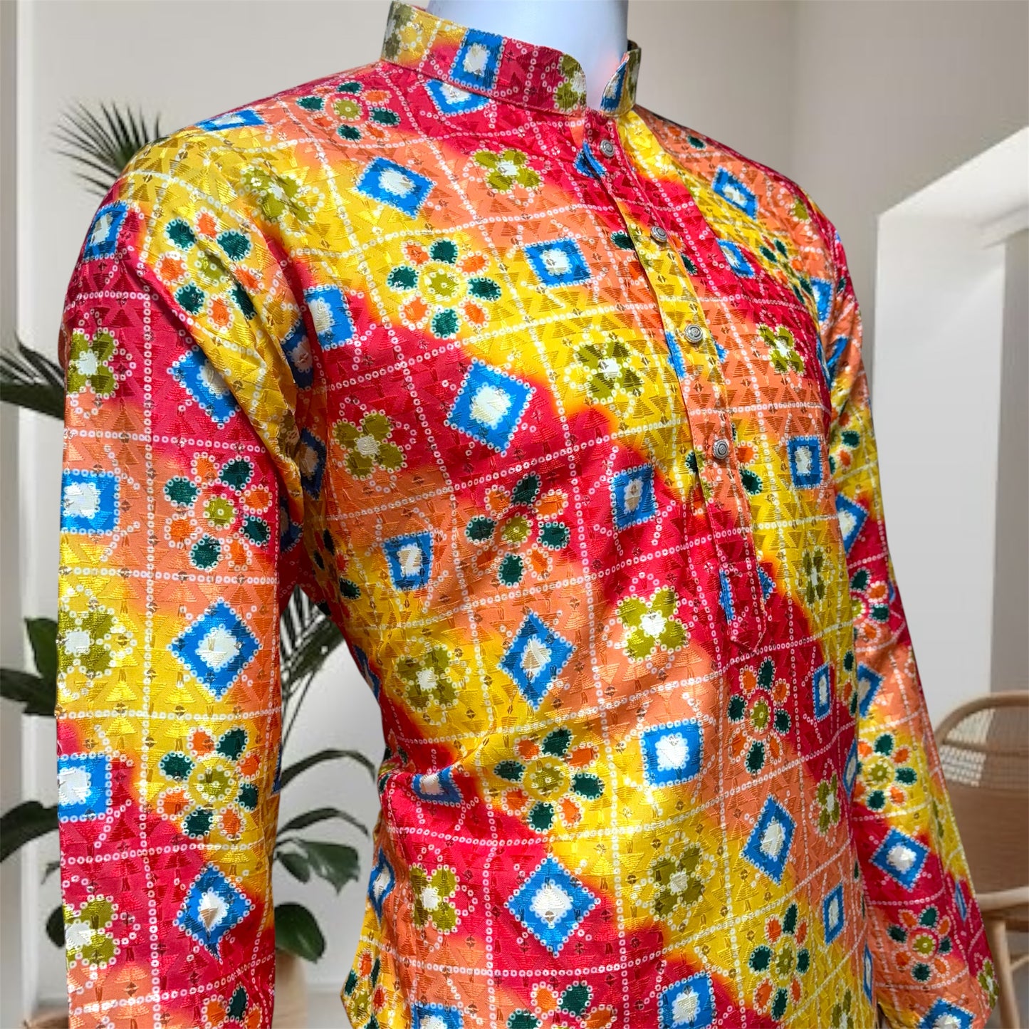 "Kushal" Premium digital printed kurta with thread and sequins work.