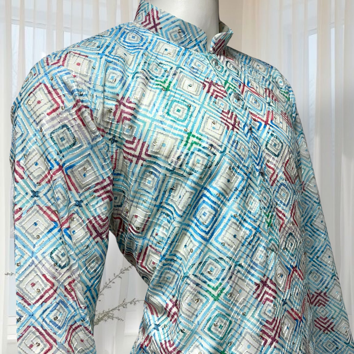 "Naksh" Premium digital printed cotton kurta with thread and sequins embroidery.