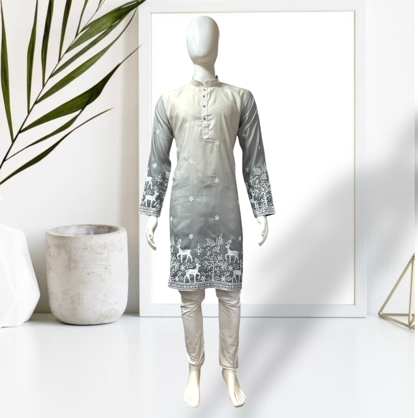 "Janak" Premium quality embroidery kurta in shaded pattern.