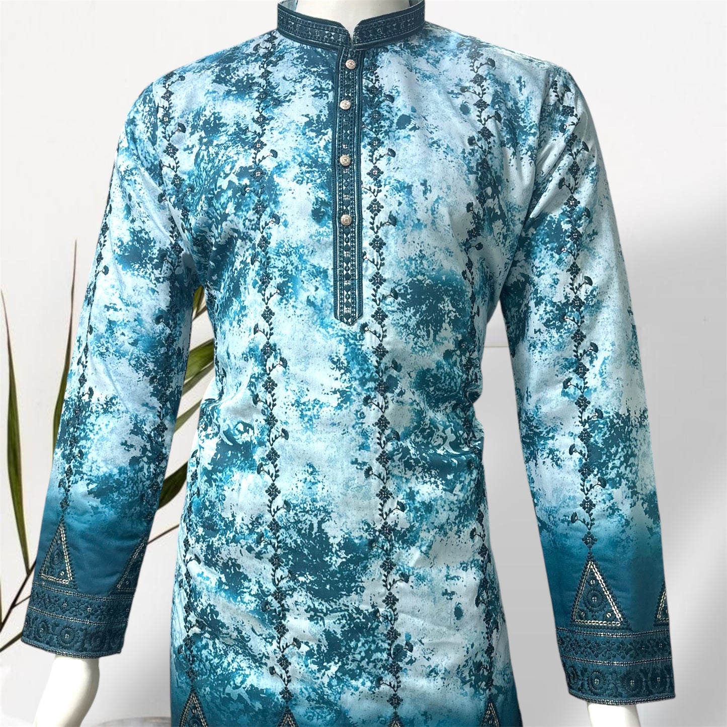 "Zubain" Premium tie-dye kurta with heavy thread and sequins embroidery and lining.