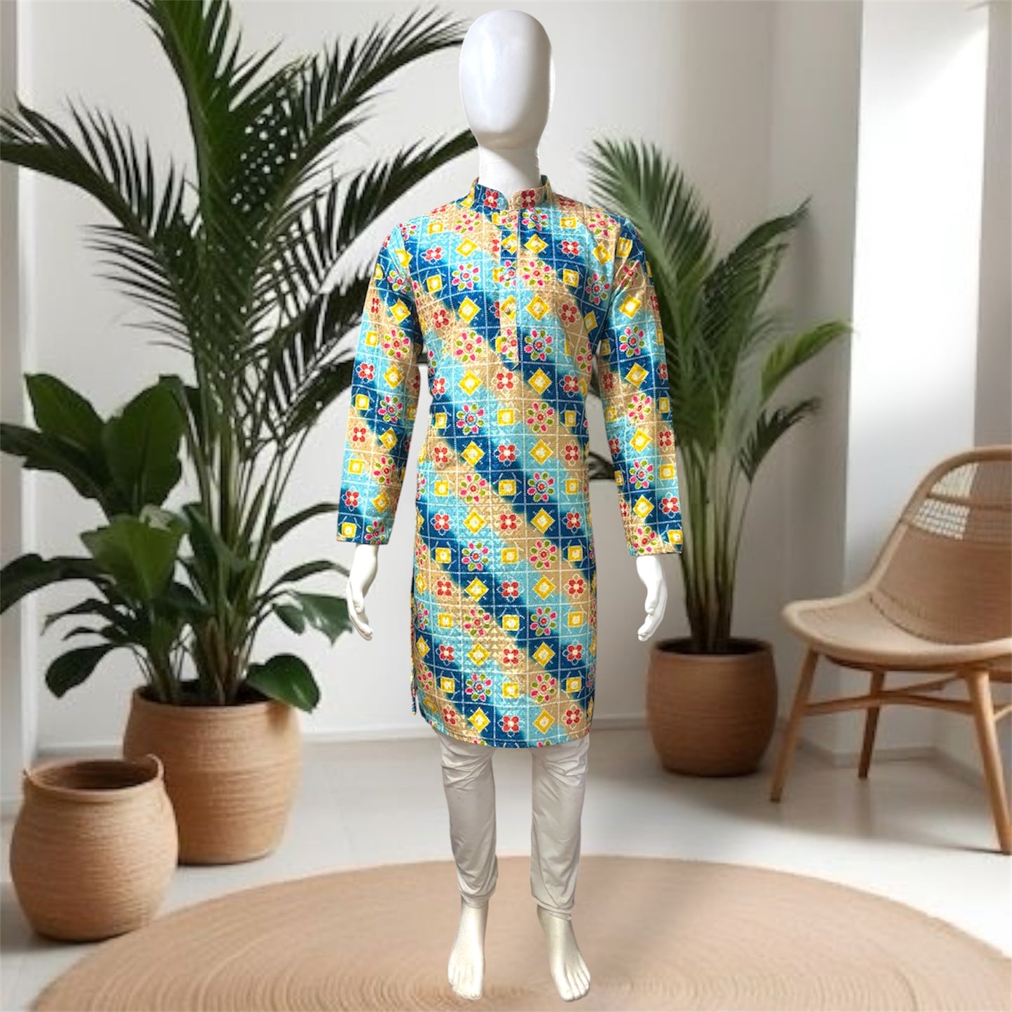 "Kushal" Premium digital printed kurta with thread and sequins work.