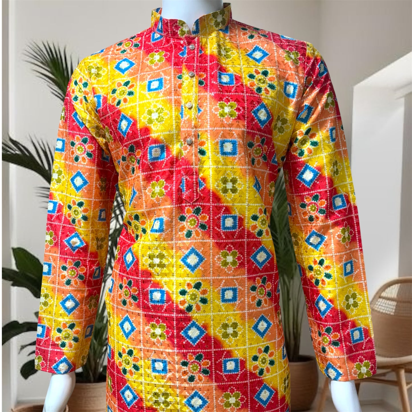 "Kushal" Premium digital printed kurta with thread and sequins work.