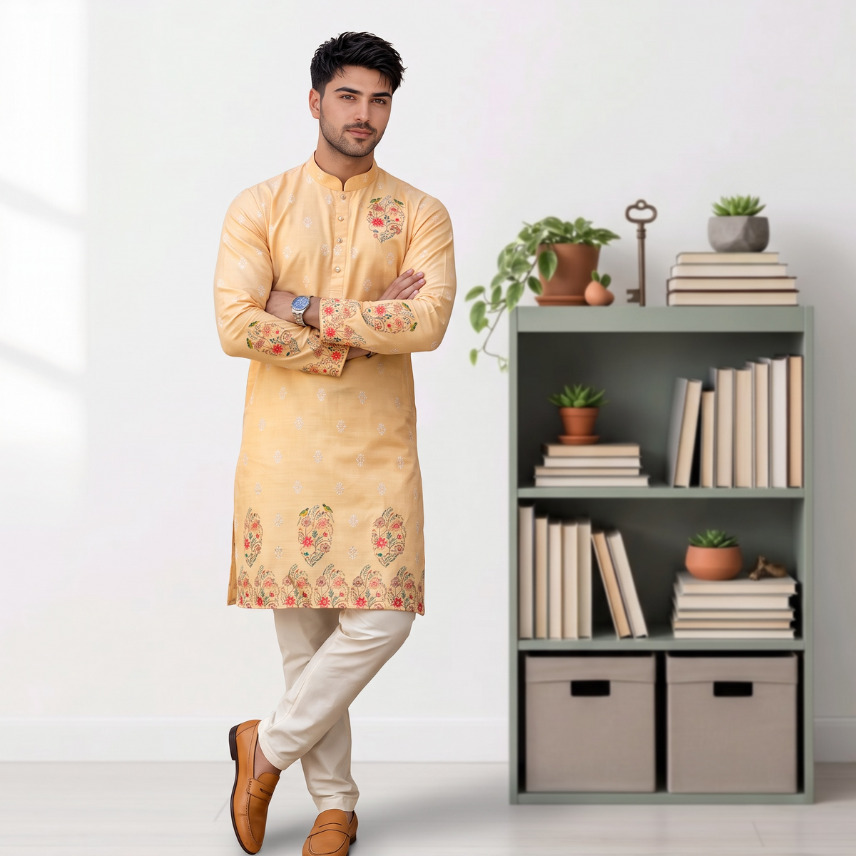 "Ajay" Premium digital and foil printed kurta.