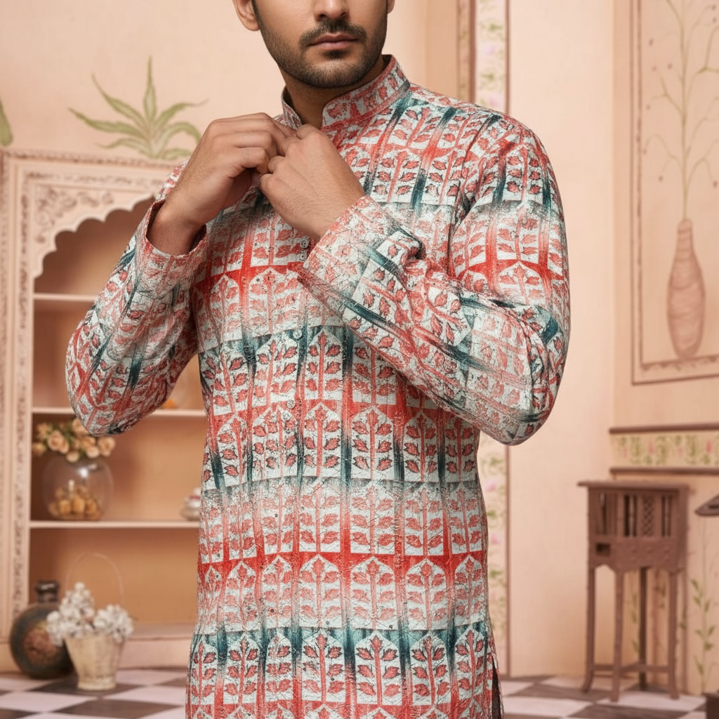"Yuven" Premium digital printed kurta with thread and metallic sequins