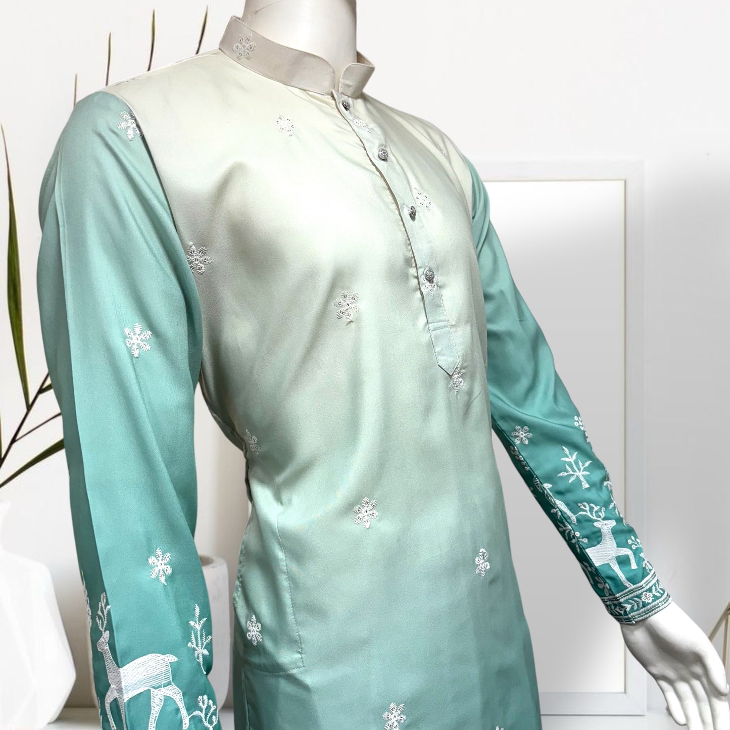 "Janak" Premium quality embroidery kurta in shaded pattern.