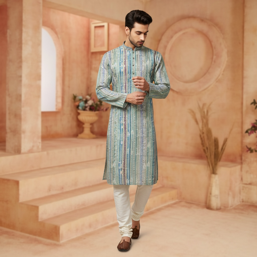 "Luv" Premium digital printed fabric with thread and sequins embroidery.