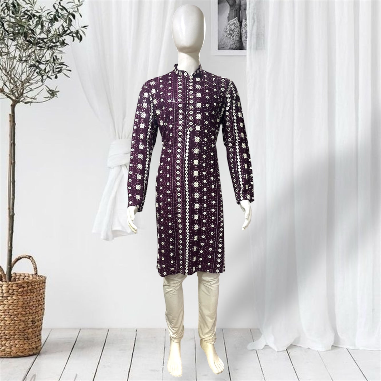"Kevin" Premium rayon kurta with thread and mirror work.