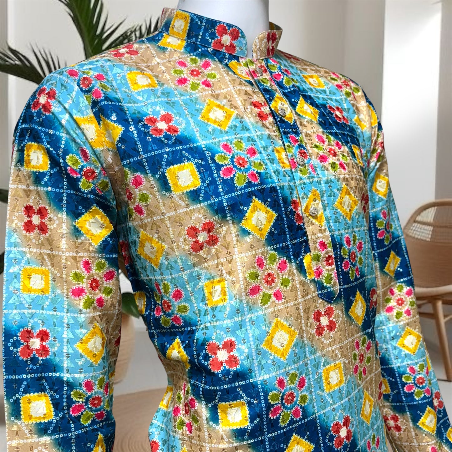 "Kushal" Premium digital printed kurta with thread and sequins work.