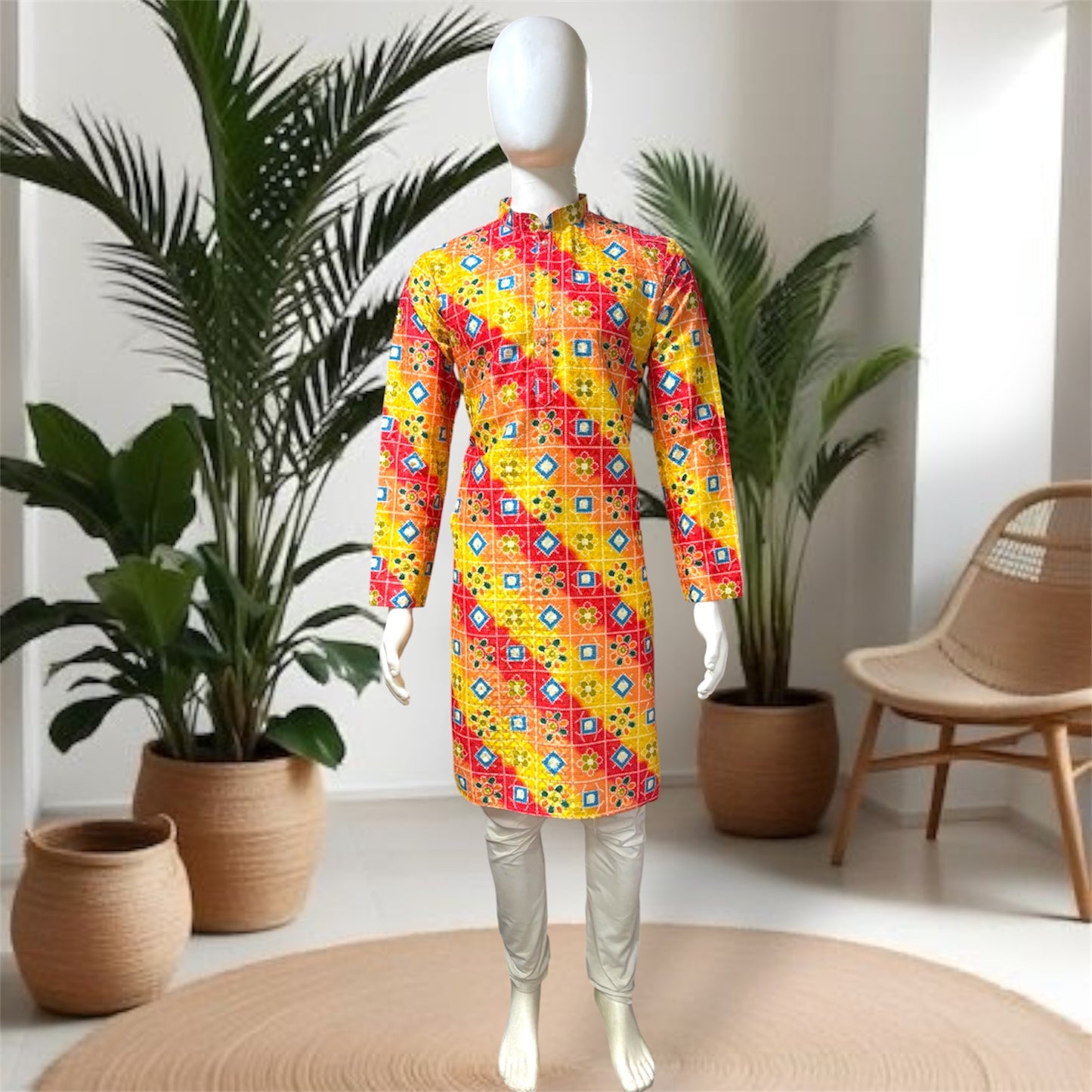 "Kushal" Premium digital printed kurta with thread and sequins work.