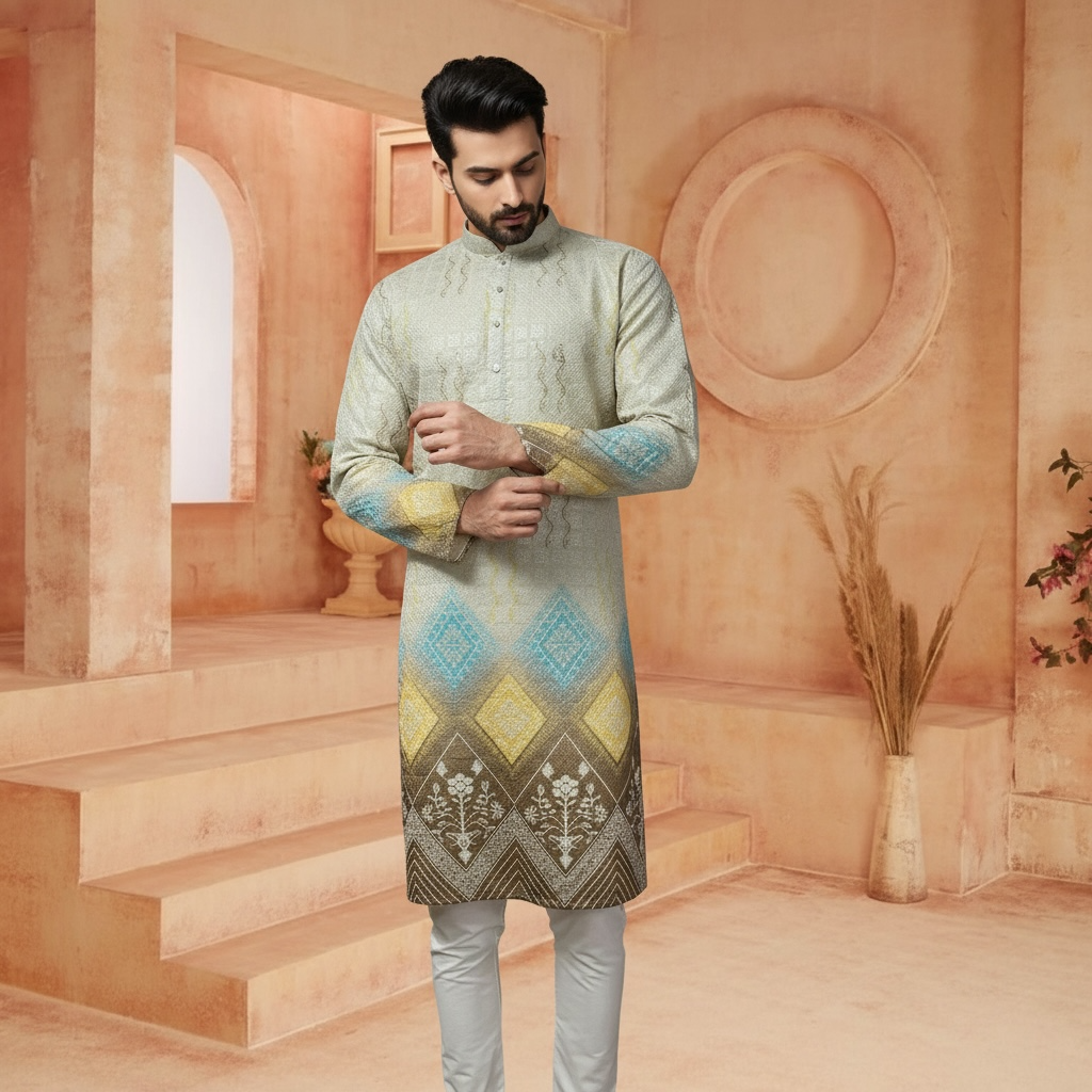 "Nihal" Premium border printed kurta with thread work