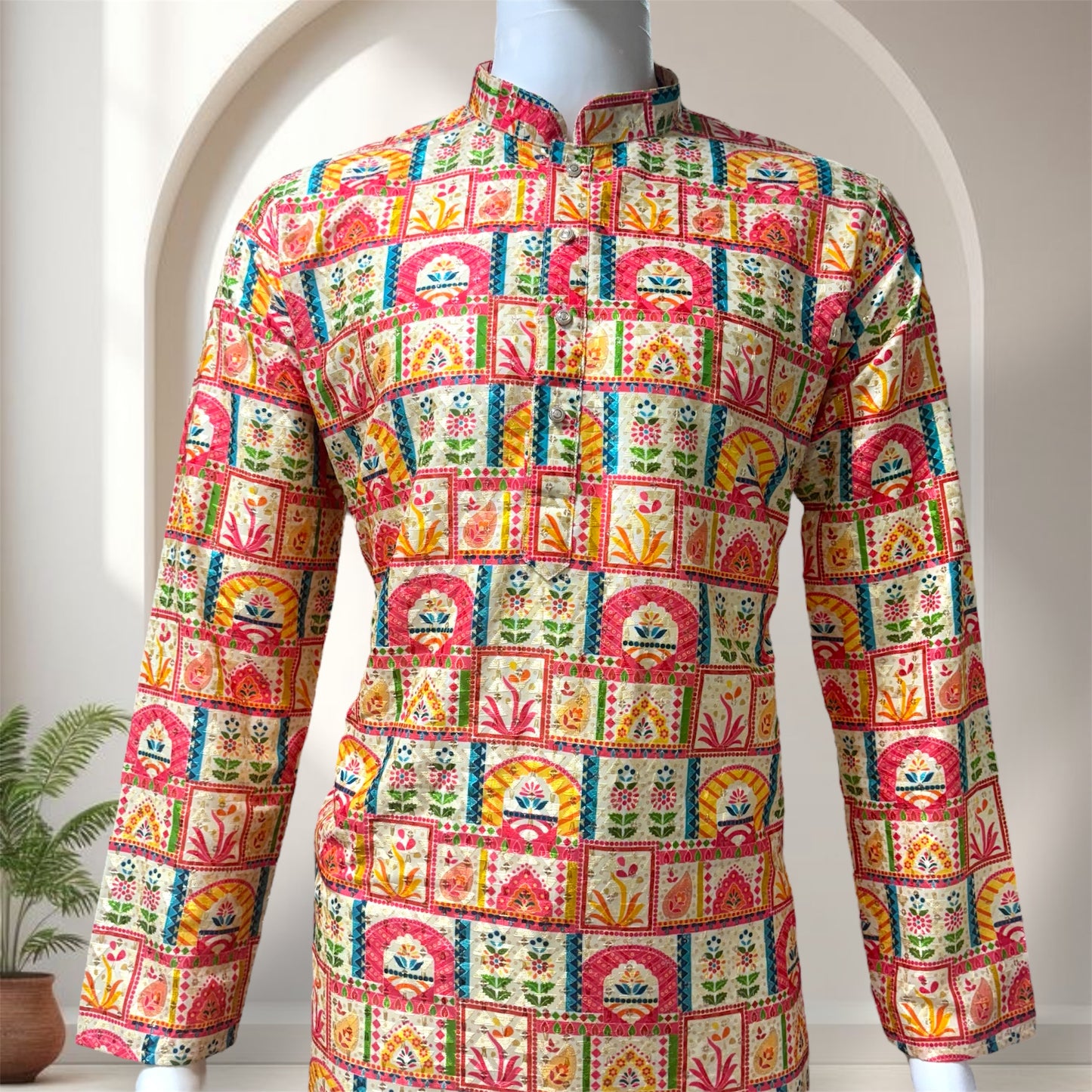 "Shiva" Premium digital printed kurta with thread and sequins embroidery.