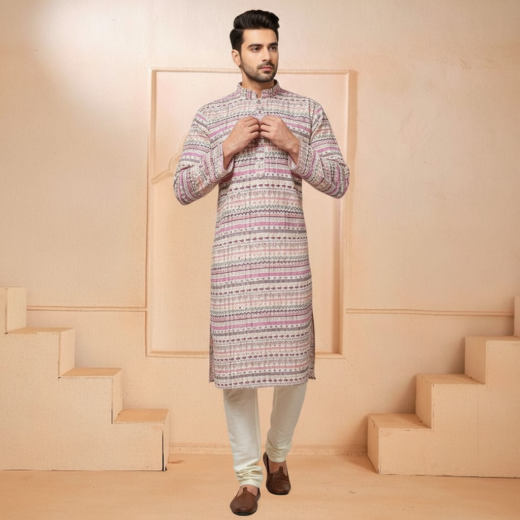 "Omesh" Premium digital printed kurta with thread and sequins work.