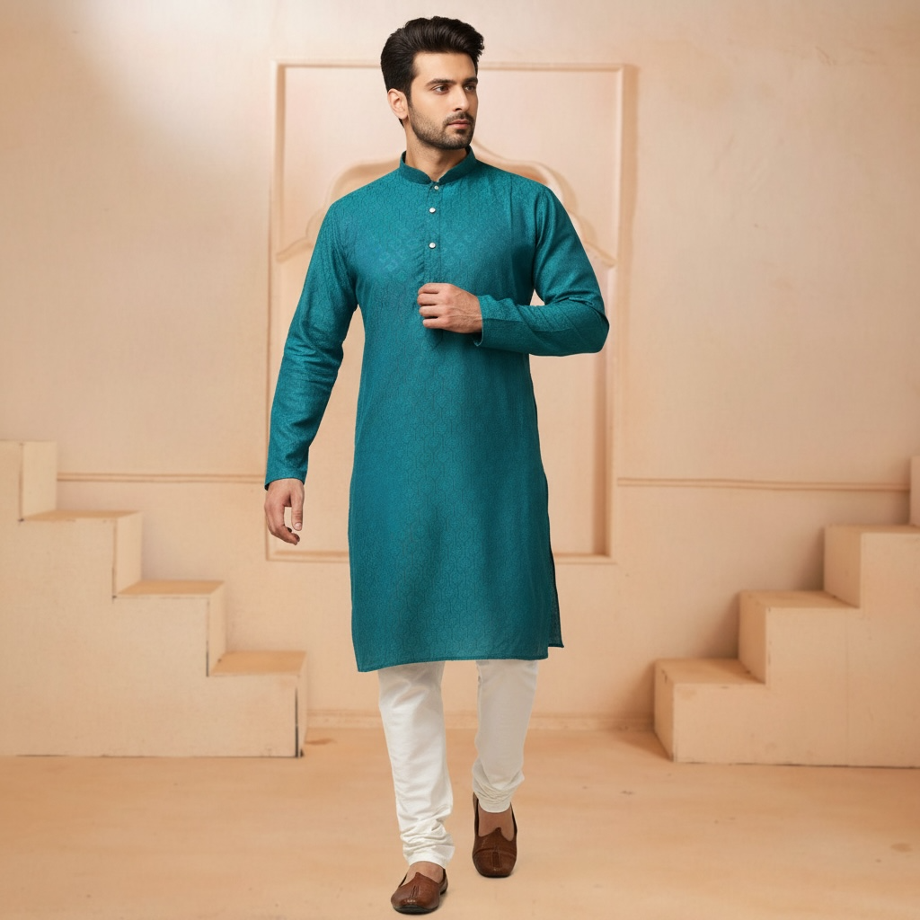 "Tarav" Self weave fabric kurta.