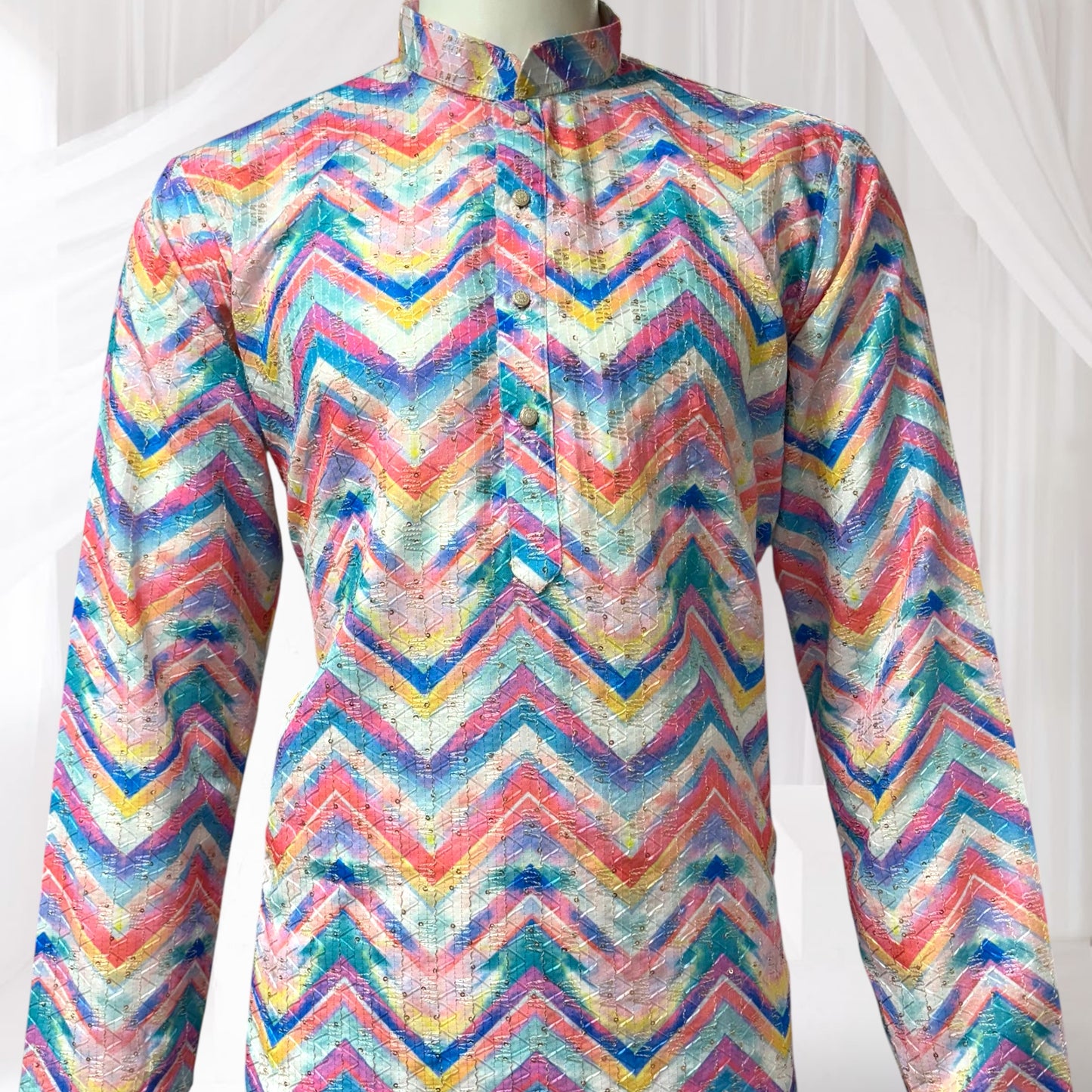 "Vihaan" Printed kurta with thread and sequins embroidery.