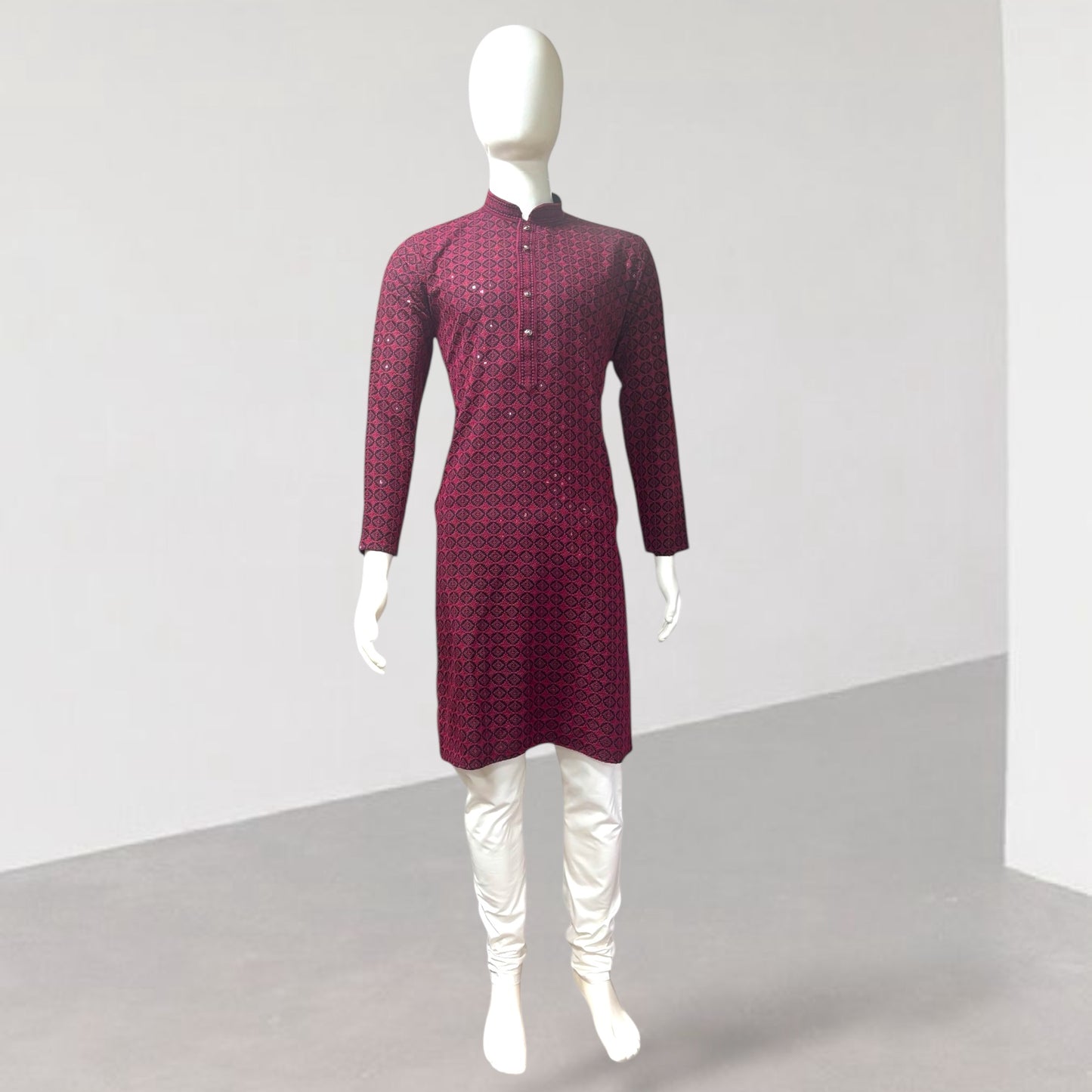 "Daksh" Black and Red Thread and Sequins Embroidery Kurta.