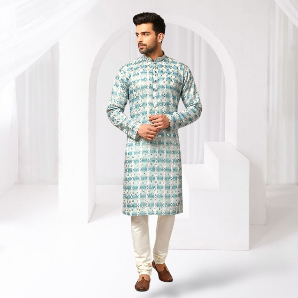 "Dhruv" Premium cotton kurta with delicate thread, sequins and mirror work.
