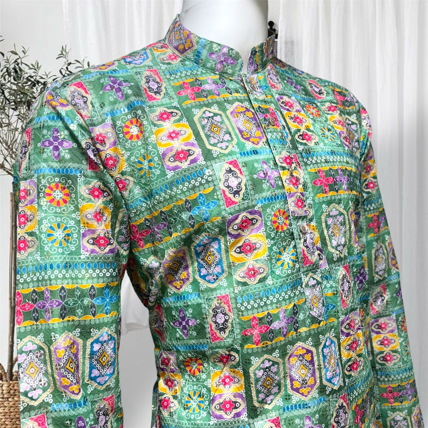 "Dheeraj" Premium digital printed kurta with thread and sequins work.