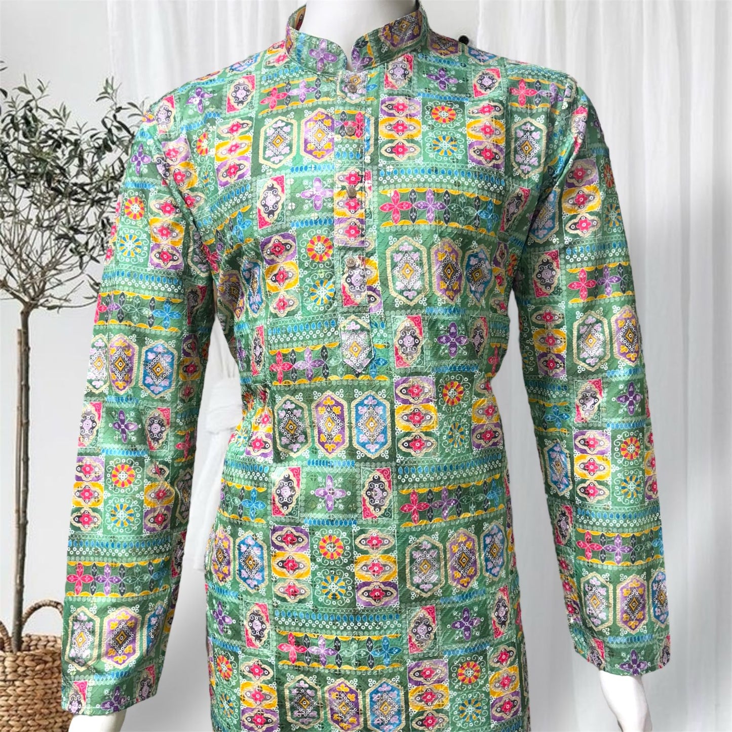 "Dheeraj" Premium digital printed kurta with thread and sequins work.