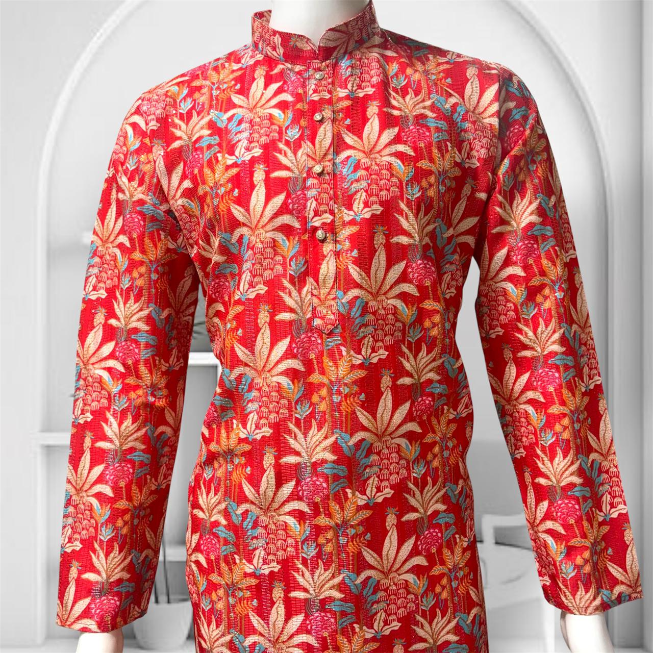 "Vaidik" Premium digital printed kurta with thread and sequins work.