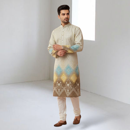 "Nihal" Premium border printed kurta with thread work