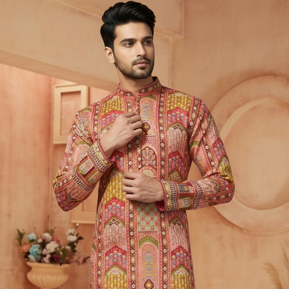 "Akshay" Premium digital printed kurta with thread embroidery.