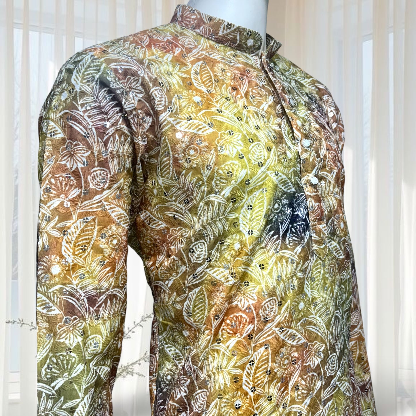 Green Flora-Embroidered Printed Kurta