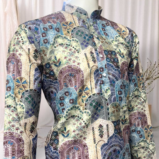 "Akshat" Premium digital printed kurta with thread and sequins work.