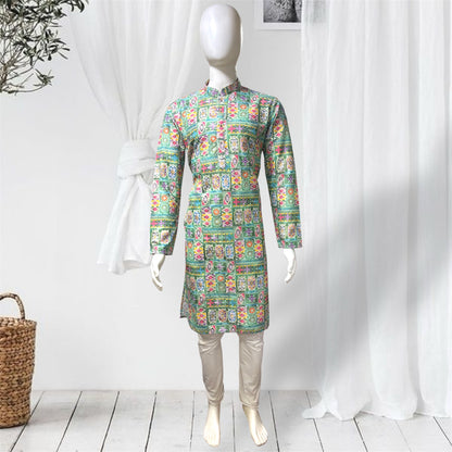 "Dheeraj" Premium digital printed kurta with thread and sequins work.