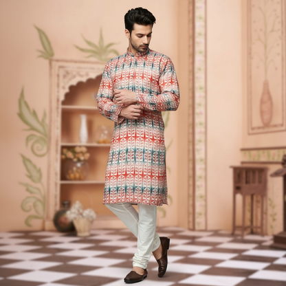 "Yuven" Premium digital printed kurta with thread and metallic sequins