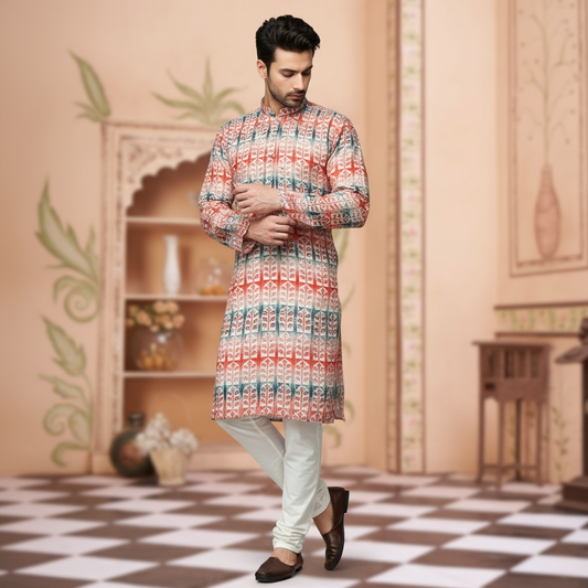 "Yuven" Premium digital printed kurta with thread and metallic sequins