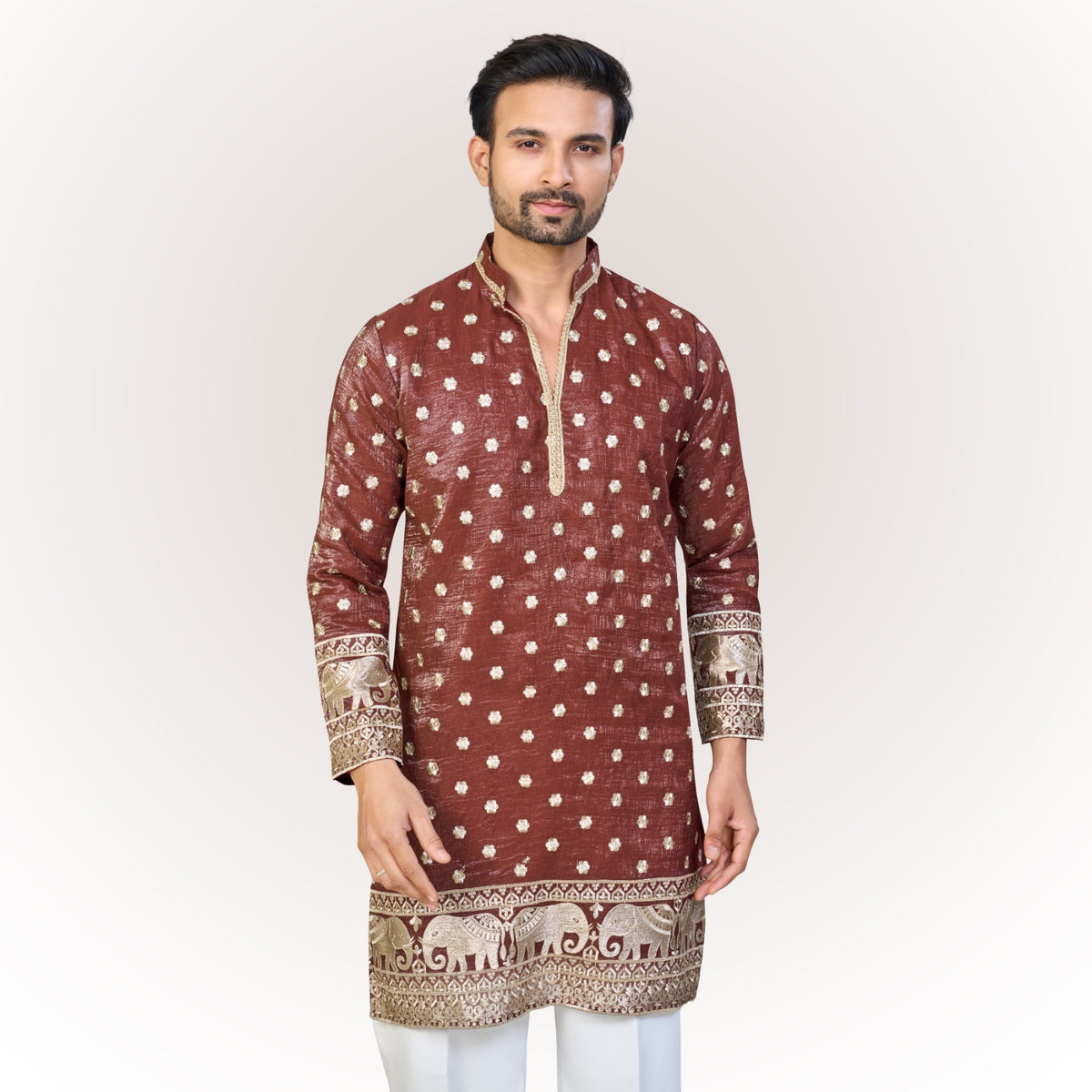 "Samarth" Premium tissue embroidered silk kurta(wide pants included)