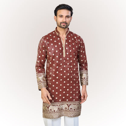 "Samarth" Premium tissue embroidered silk kurta(wide pants included)