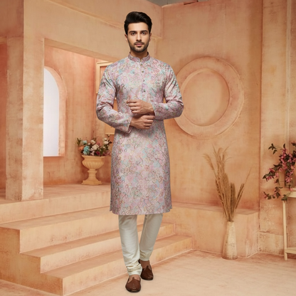 "Ranveer" Premium digital printed kurta with thread and sequins embroidery.