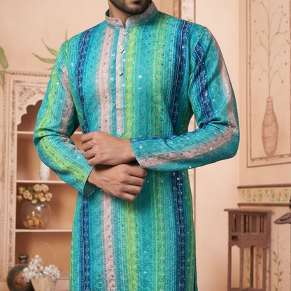 Blue Stripe Printed Kurta