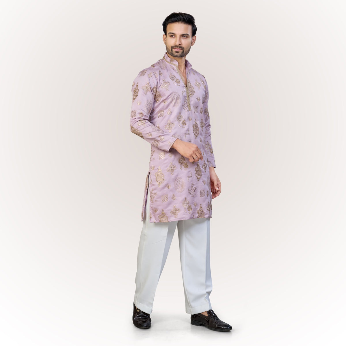 "Zain" Premium silk embroidered v neck kurta(wide pants included)