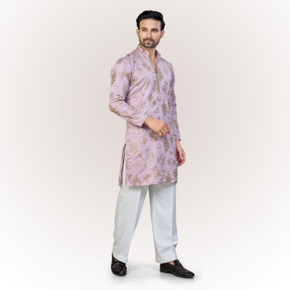 "Zain" Premium silk embroidered v neck kurta(wide pants included)