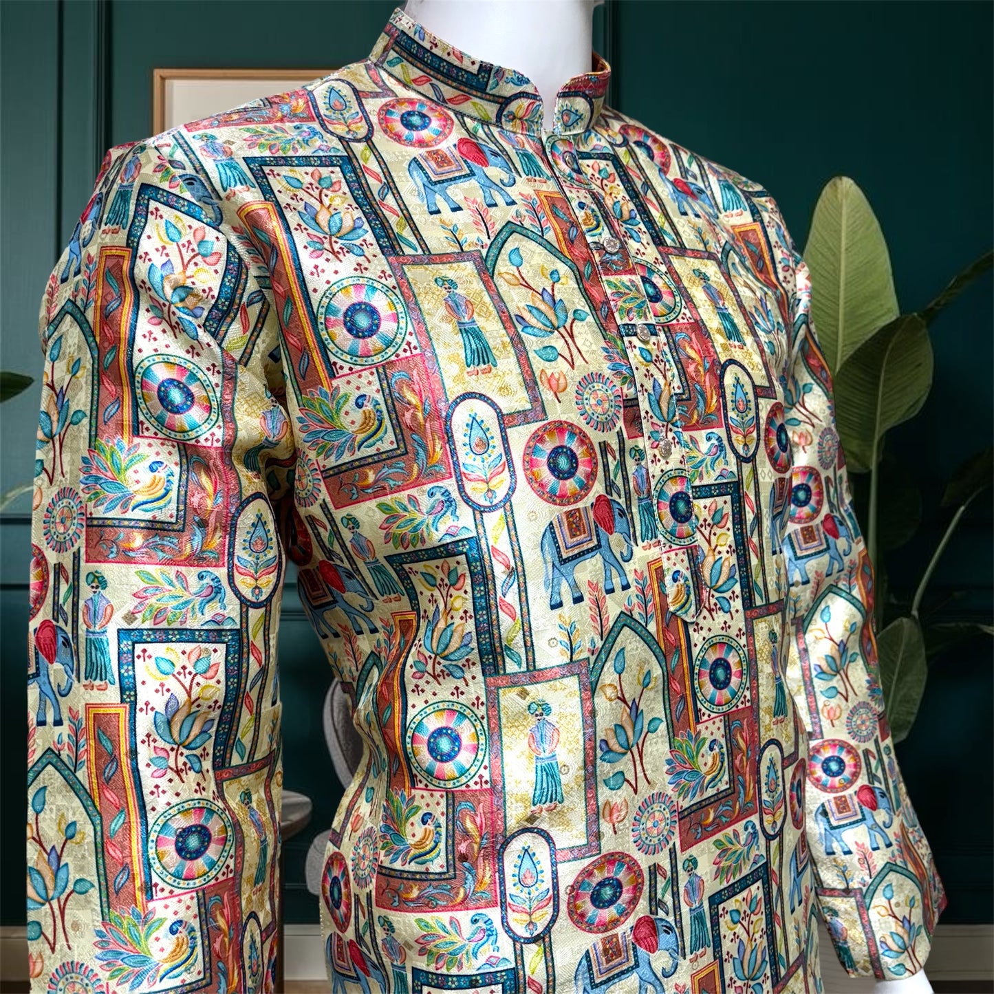 "Reyansh" Premium jacquard silk digital printed kurta with lining.