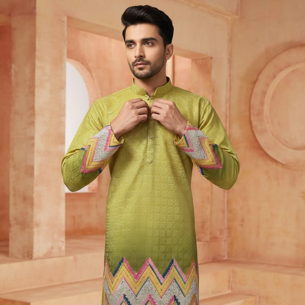 "Krish" Premium border printed kurta with thread work.