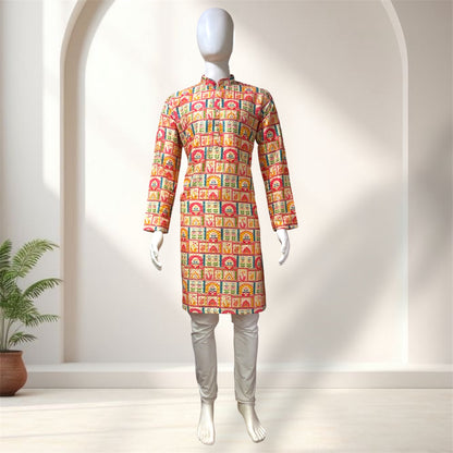 "Shiva" Premium digital printed kurta with thread and sequins embroidery.