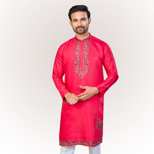 "Parth" Premium embroidery silk kurta with lining.