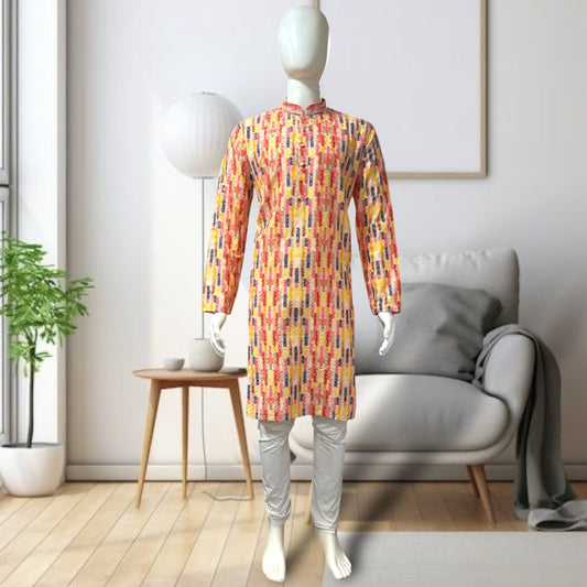 Multi-colour embroidered printed kurta