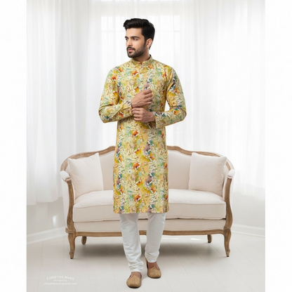 "Shaurya" Premium digital printed kurta with thread embroidery.
